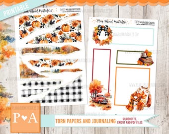 Harvest Whispers PRINTABLE Torn papers and Journal Boxes, Bullet Journals Happy Planner Erin Condren A5 Hobonichi Cousin Thanksgiving