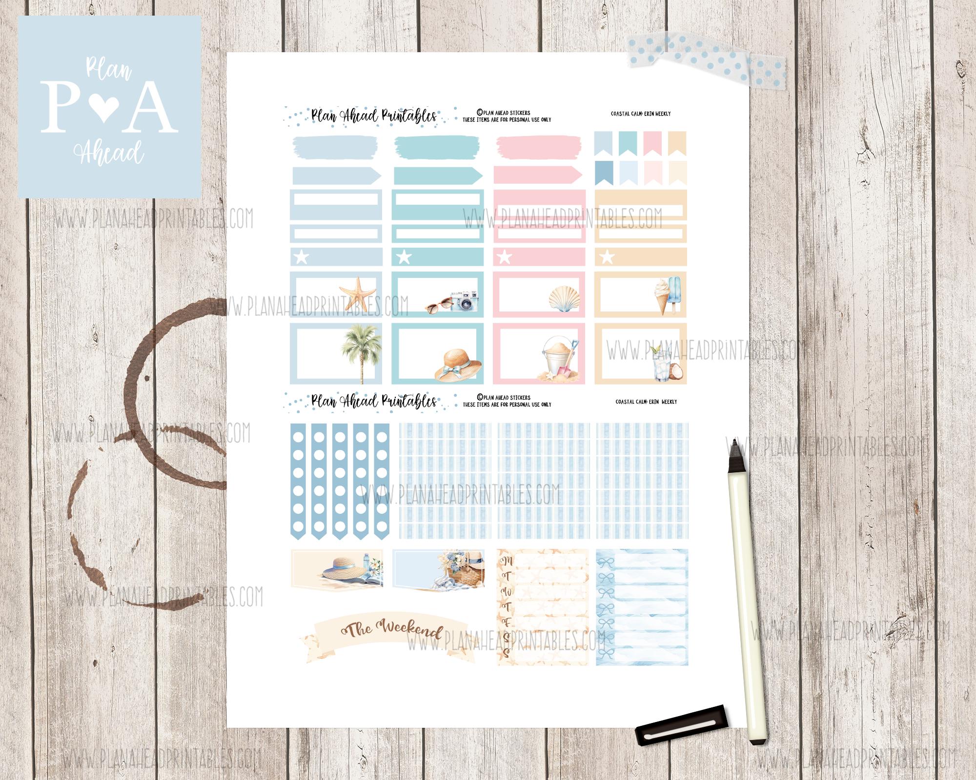 Coastal Calm PRINTABLE Classic Erin Condren Life Weekly Planner Sticker ...
