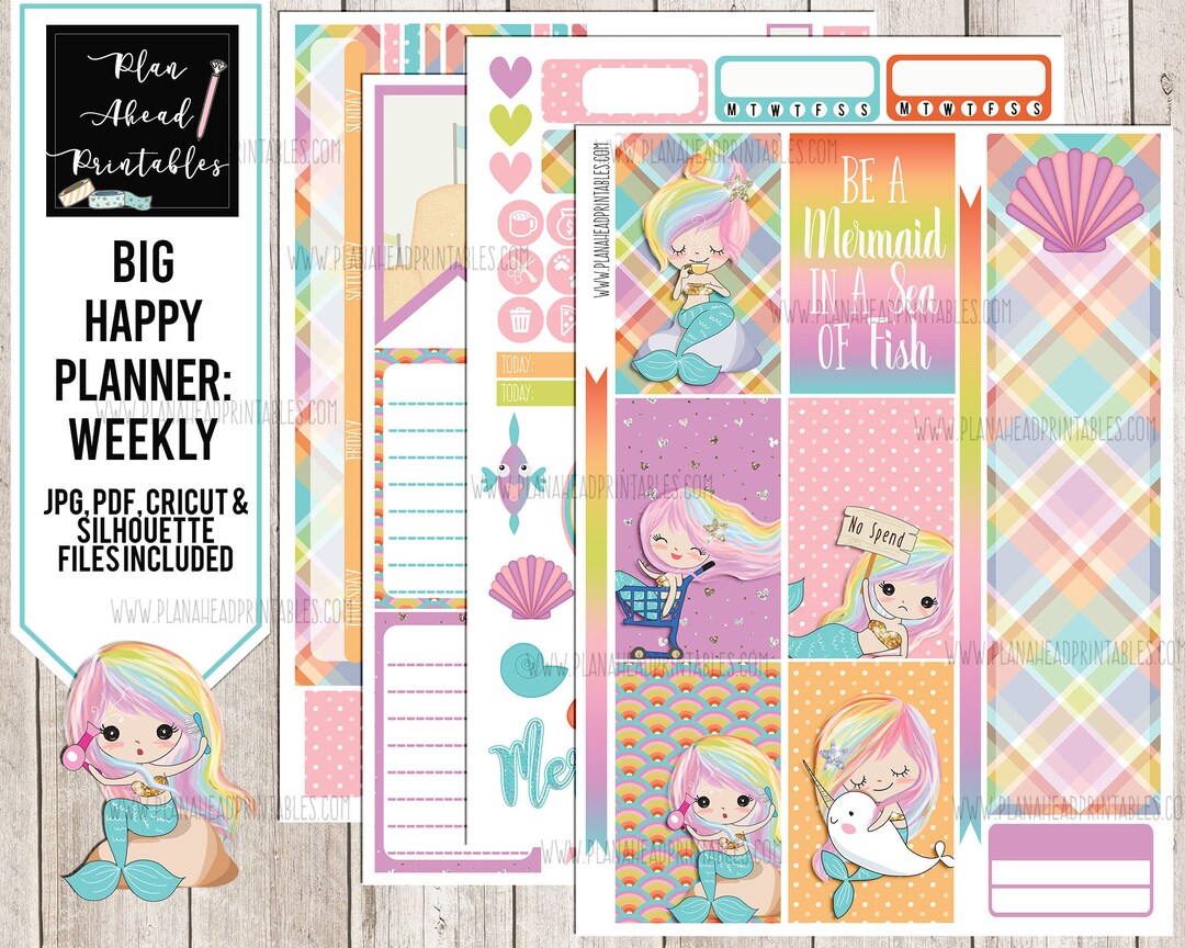 Big Happy Planner Printable Stickers Vertical Weekly Kit, Mermaid - Etsy