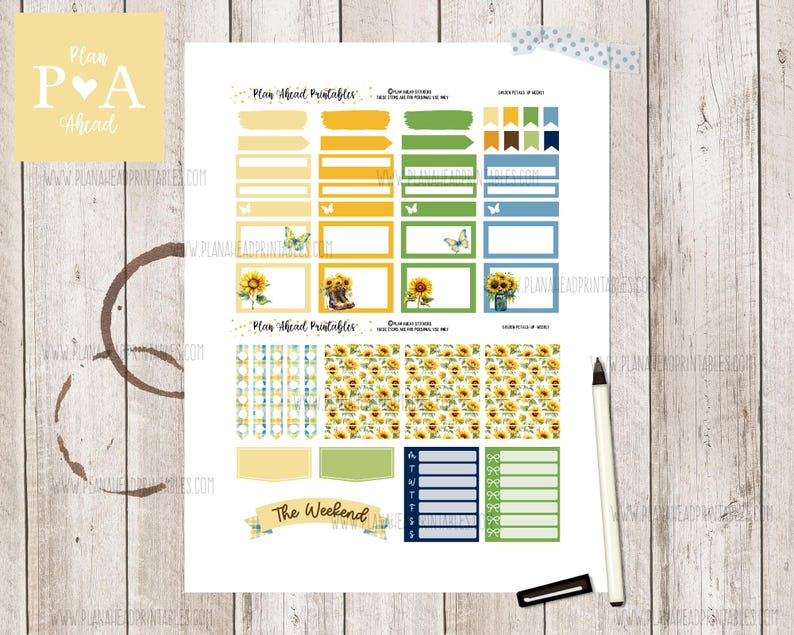 Golden Petals PRINTABLE Classic Happy Planner Weekly Planner Sticker ...
