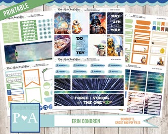 May the 4th PRINTABLE Classic Erin Condren Life Weekly Planner Sticker kit Wars in the Stars Space collection Droids