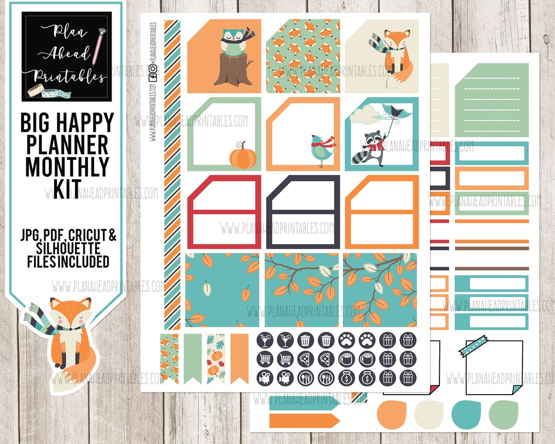 Big Happy Planner Printable Sticker Monthly Kit, Autumn Breeze Fall - Etsy