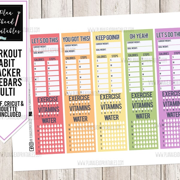 PRINTABLE Workout Fitness Habit Tracker Sidebars Planner Stickers