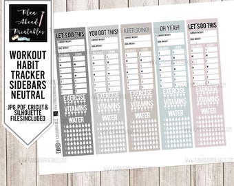 PRINTABLE Workout Fitness Habit Tracker Sidebars Planner Stickers