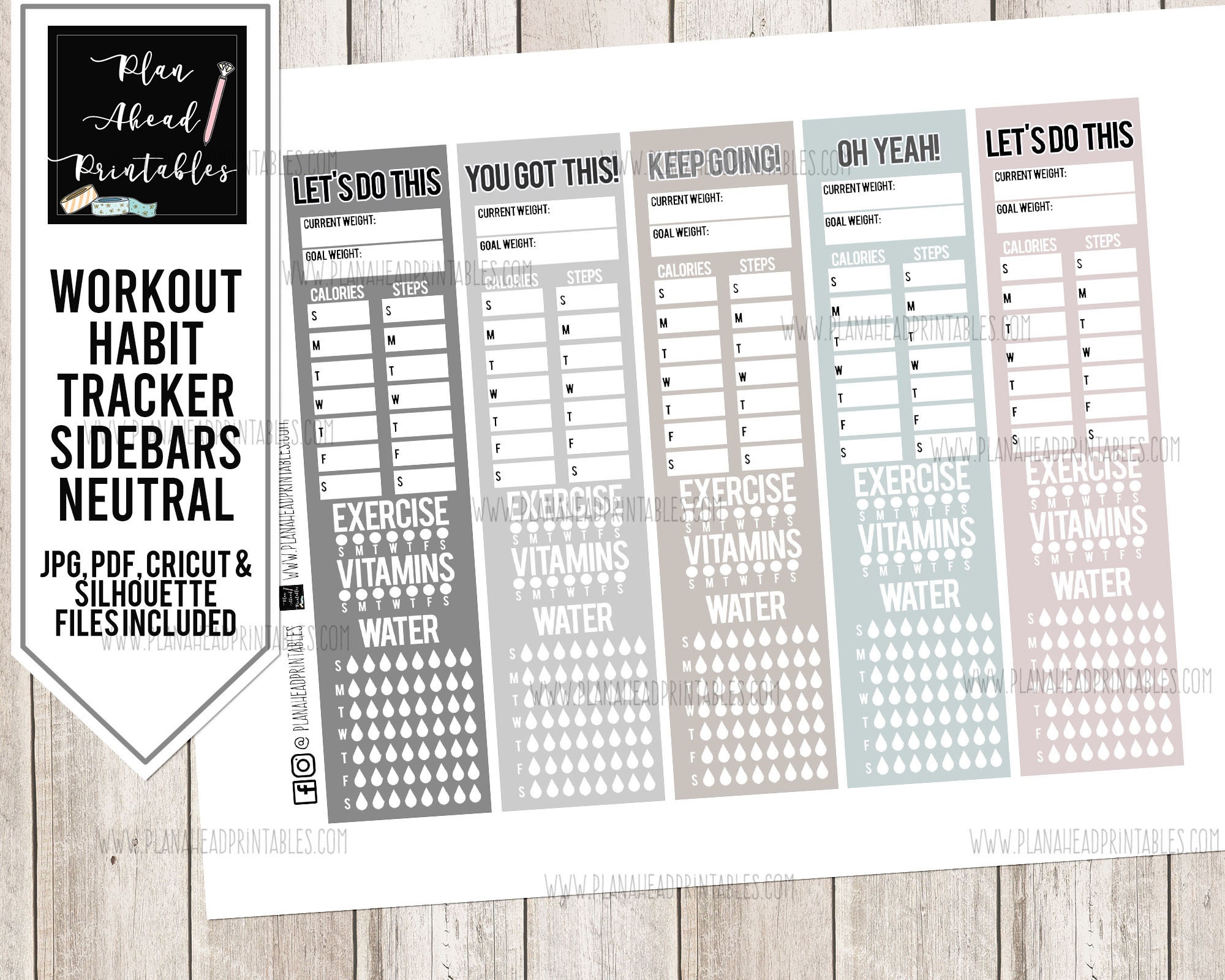 Printable Workout Fitness Habit Tracker Sidebars Planner Etsy Canada