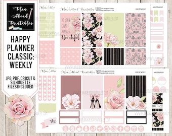 Happy Planner Printable Stickers Classic Vertical Weekly Kit, Rose Floral