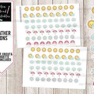 PRINTABLE Planner Stickers Weather Icons Cricut Silhouette Cut Files Happy Planner Hobonichi Happynichi