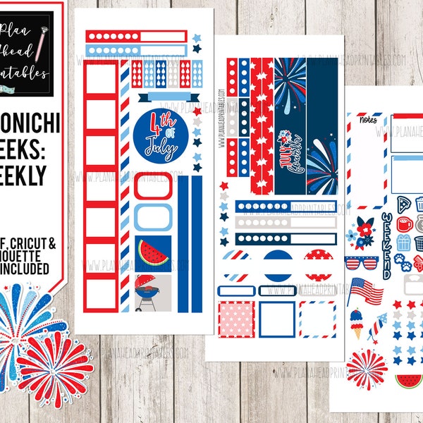 HOBONICHI WEEKS Printable Planner Stickers Weekly Sticker Kit 4th of July Independence Day