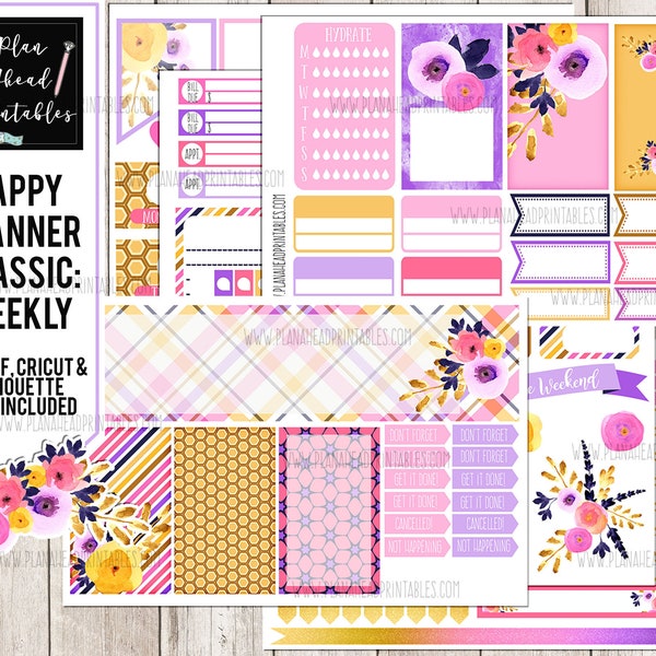 Happy Planner Printable Stickers Classic Vertical Weekly Kit, Spring Florals *FREE Full Bars Included!