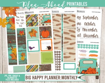 Big Happy Planner Printable Sticker Monthly Kit, Blustery Fall Days