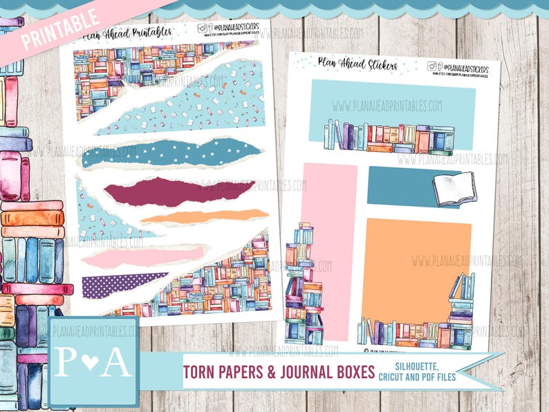 The Bookshelf PRINTABLE Torn Papers and Journaling Stickers, Bullet ...