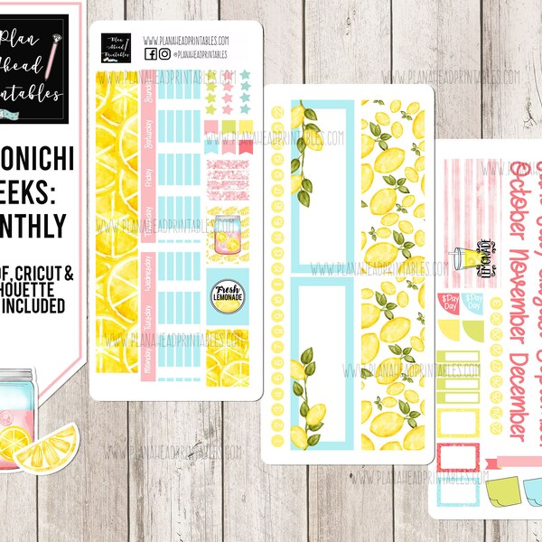 HOBONICHI WEEKS Printable Stickers Monthly Kit, Lemons Lemonade
