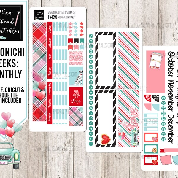 HOBONICHI WEEKS Printable Stickers Monthly Kit Valentine's Day Glam