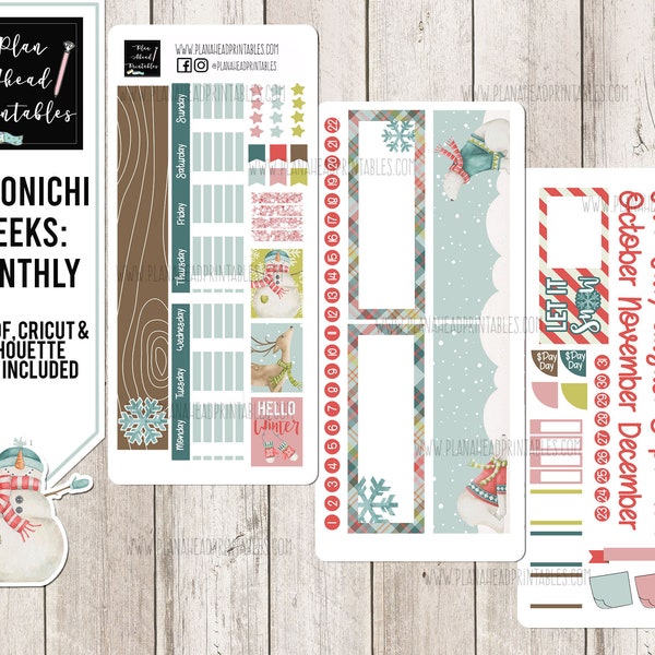 HOBONICHI WEEKS Printable Stickers Monthly Kit Winter Wonderland