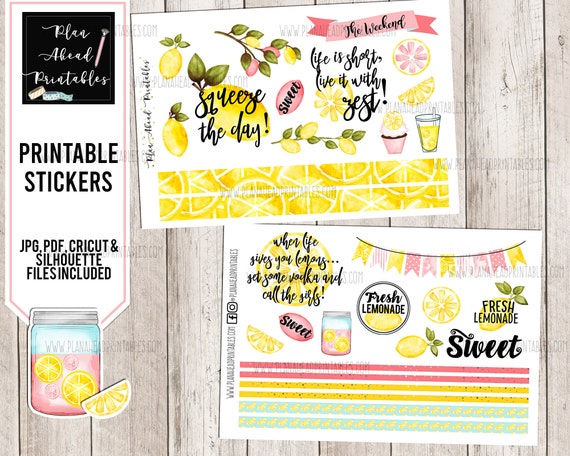 Printable Stickers for Planners, Scrapbooking or Card Making, Lemons  Lemonade Summer