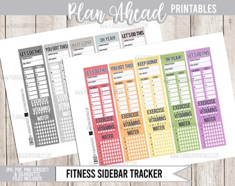 PRINTABLE Workout Fitness Habit Tracker Sidebars Planner Stickers Weight Water Vitamins Exercise Jewel and Neutral Colors