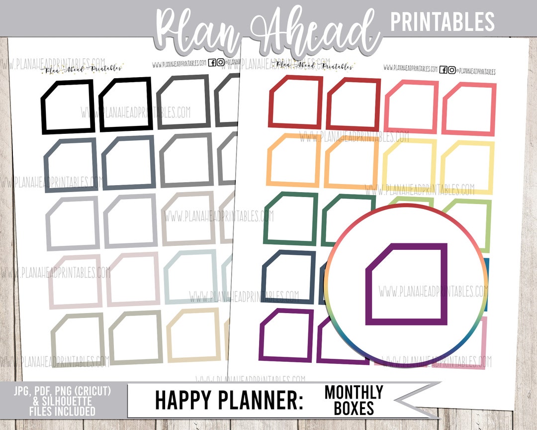 PRINTABLE Classic Happy Planner Monthly Box Stickers Jewel and Neutral ...