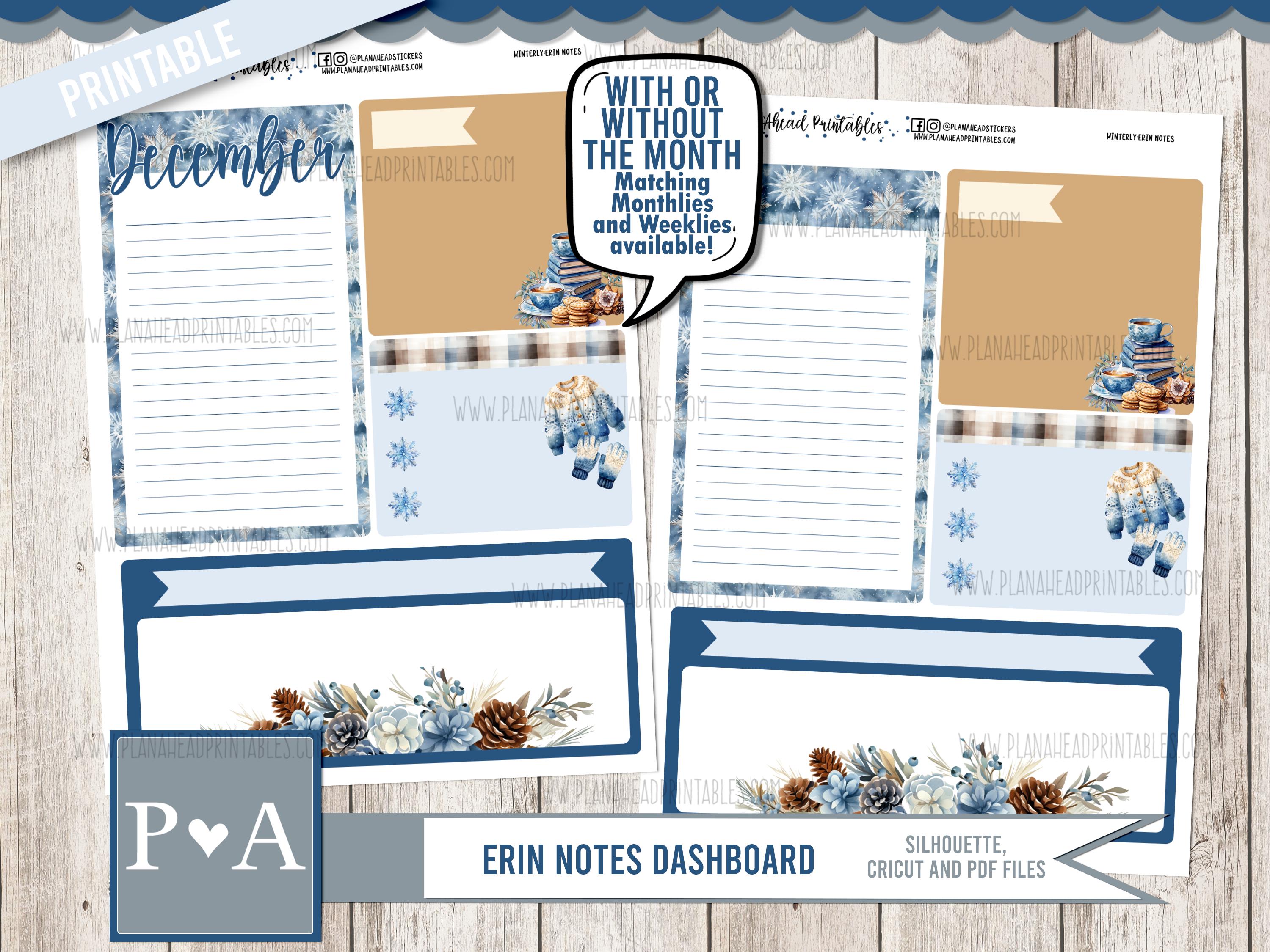 December Notes Decorations Winterly December Monthly Notes Dashboard PRINTABLE Erin Condren Life ...