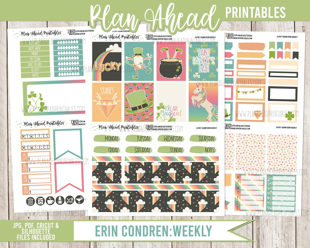 Erin Condren Life Planner Printable Sticker Weekly Kit Lucky Charm St ...