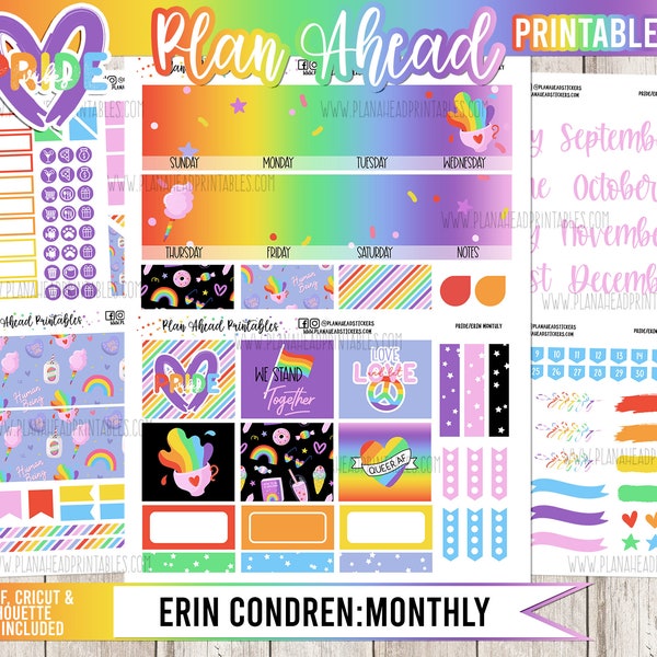 Erin Condren Life Planner Printable Sticker Monthly Kit LGBTQ Pride June Rainbows