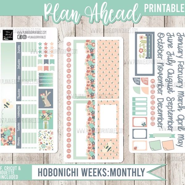 HOBONICHI WEEKS Printable Stickers Monthly Kit Hello Spring, Easter, March April May