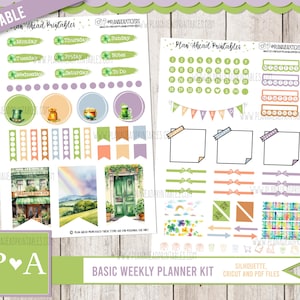 May include: Printable planner stickers with a St. Patrick's Day theme. The stickers include a variety of designs, such as shamrocks, rainbows, and leprechauns. There are also some blank stickers that can be used for notes or reminders. The stickers are perfect for adding a touch of fun to your planner.