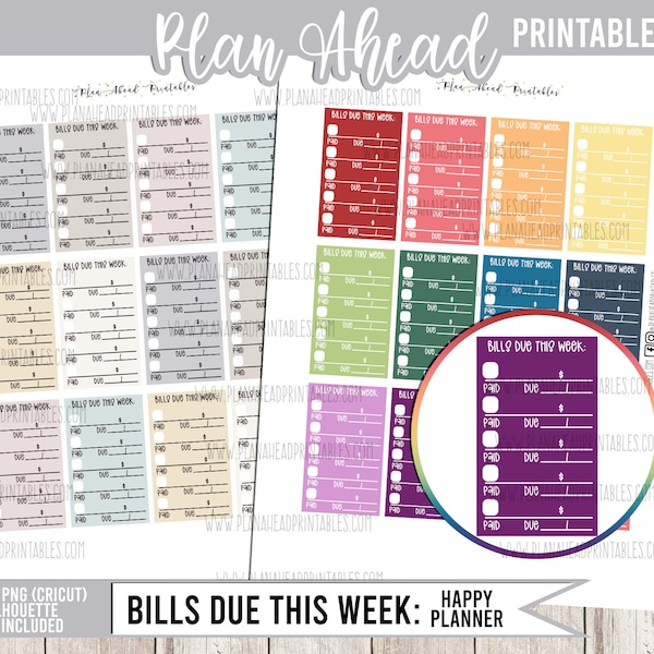PRINTABLE Planner Stickers Full Boxes Bills Due This Week Happy Planner
