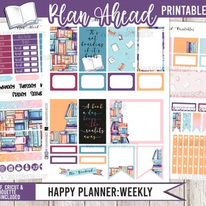 Happy Planner Printable Stickers Classic Vertical Weekly Kit, Happy Books Reading Library