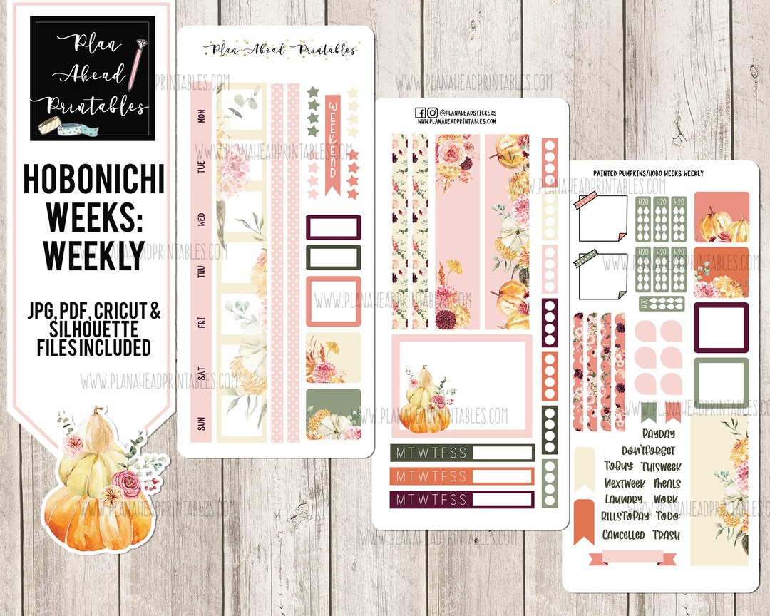 HOBONICHI WEEKS Printable Planner Stickers Weekly Kit Painted Pumpkins ...