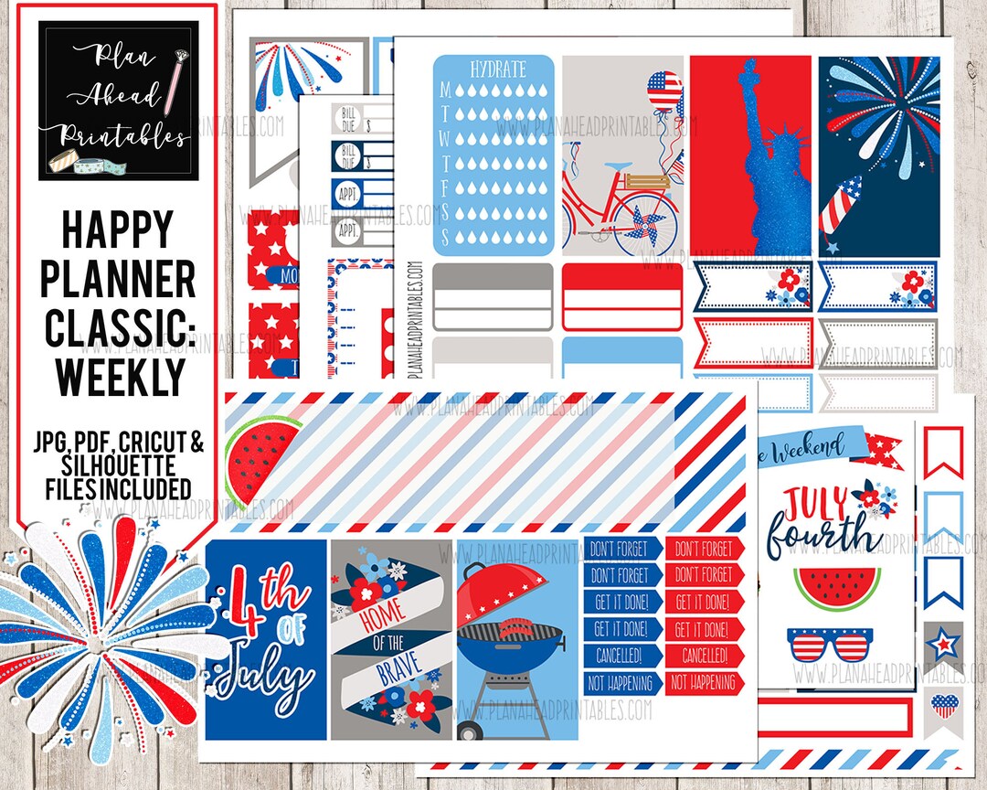 Happy Planner Printable Stickers Classic Vertical Weekly Kit, 4th of ...