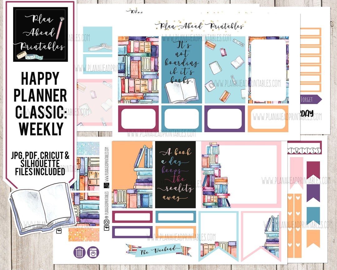 Happy Planner Printable Stickers Classic Vertical Weekly Kit, Reading ...