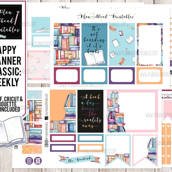 Happy Planner Printable Stickers Classic Vertical Weekly Kit, Reading Books