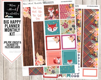 Big Happy Planner Printable Sticker Monthly Kit, Foxy Florals