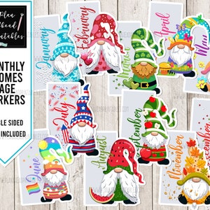 Printable Planner Page Marker, Book Mark, Set of 12 Monthly Gnomes