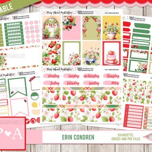 Bees and Berries PRINTABLE Classic Erin Condren Life Weekly Planner Sticker kit Strawberries Summer