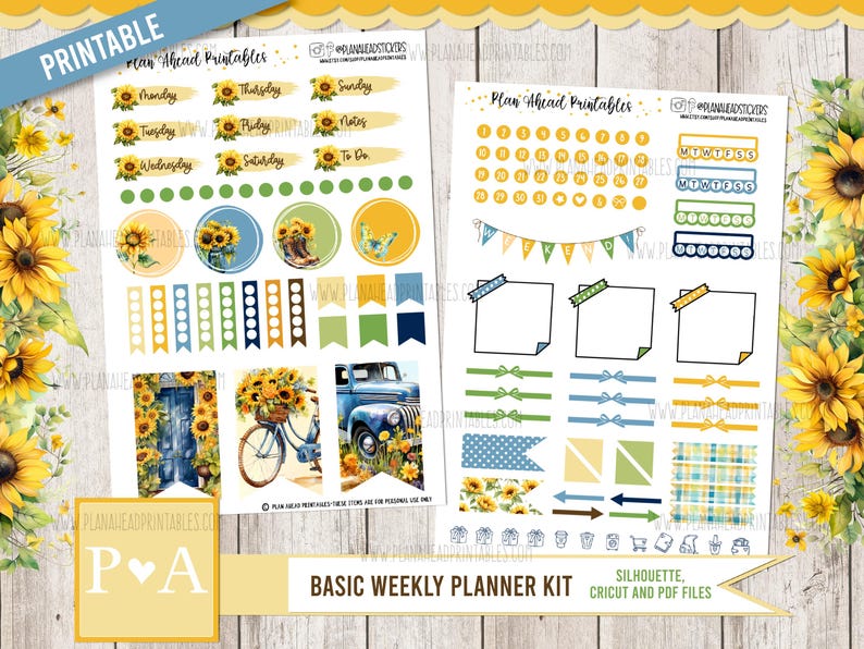 Golden Petals PRINTABLE Basic Weekly Planner Kit, Bullet Journals Happy ...