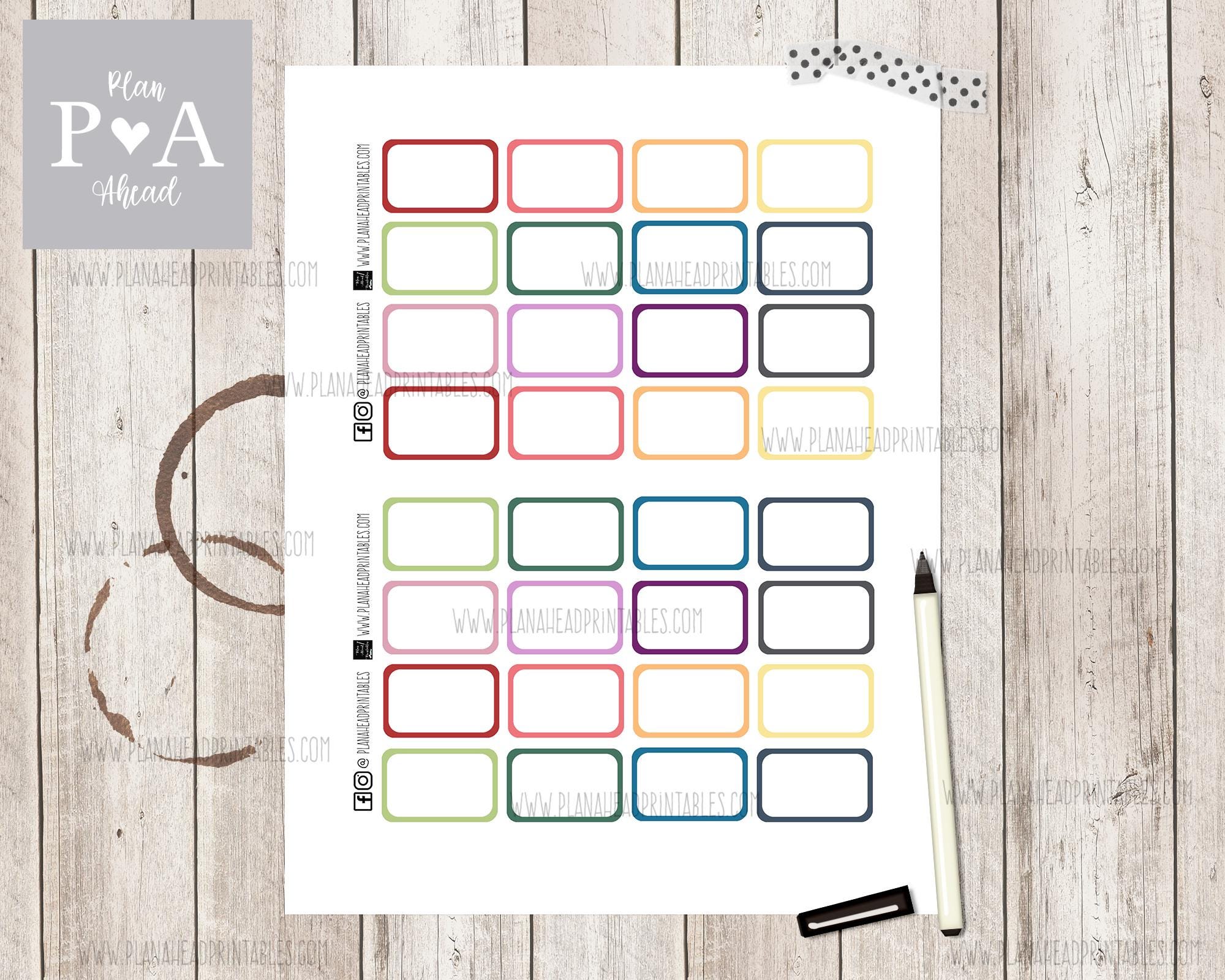 PRINTABLE Half Box Functional Planner Stickers Multi and Neutral Colors ...