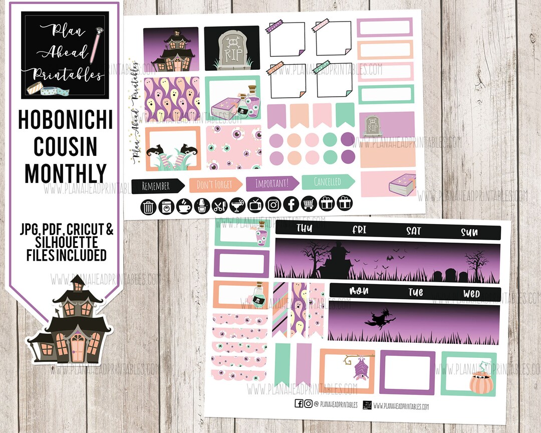 HOBONICHI COUSIN MONTHLY Printable Planner Sticker Kit, Spooktacular ...