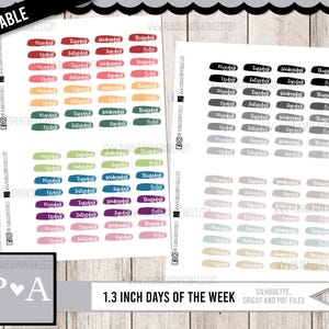 PRINTABLE Functional Planner Stickers Hobonichi Cousin 1.3 Inch Days of the Week Painted Jewel and Neutral colors