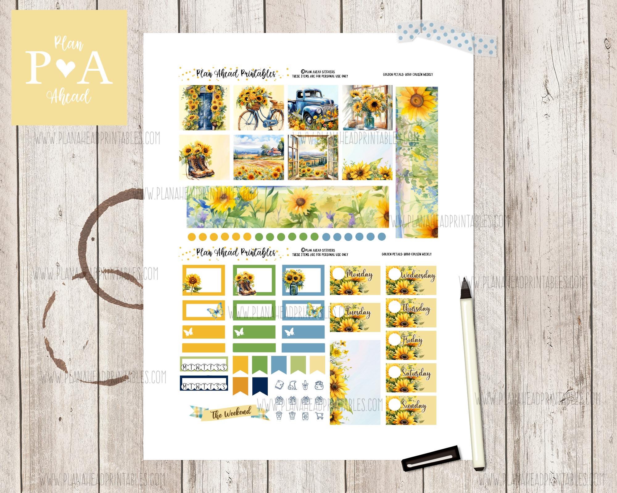 Golden Petals PRINTABLE Hobonichi Cousin Weekly Planner Sticker Kit ...