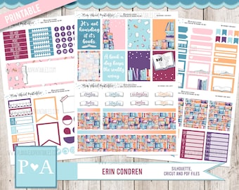 The Bookshelf PRINTABLE Classic Erin Condren Life Weekly Planner Sticker kit Reading Tracker Book Log Library Story telling