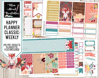 Happy Planner Printable Stickers Classic Vertical Weekly Kit, Foxy Florals
