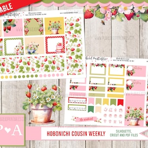 Bees N Berries PRINTABLE Hobonichi Cousin Weekly Planner Sticker kit Summer Strawberries July August Strawberry Patch