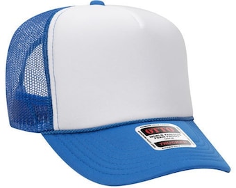 Otto Neon Blue White Foam Trucker Hat Wholesale, DIY Add Your Own Iron On Patches