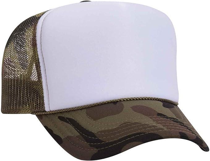 Otto Camo/White high profile Foam Trucker Hat Wholesale, DIY Add Your Own Iron On Patches