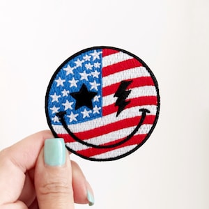 American Flag Smiley Face iron on Patch, USA 4th Of July Hat patch