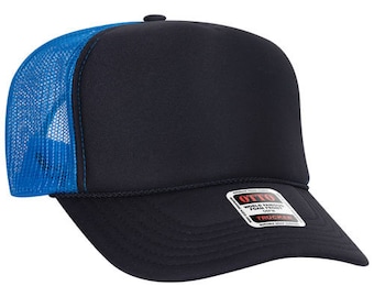 Otto Neon Blue and Black Foam Trucker Hat Wholesale, DIY Add Your Own Iron On Patches