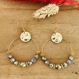 Golden Creoles - Green Bohemian Pearls