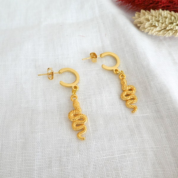 Mini Creoles, Golden Snake earrings