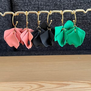 Flower petal hoop earrings - gold stainless steel and acrylic